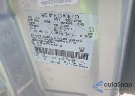 2008 Ford F-150 60Th Anniversary/Fx2/King Ranch/Lariat/Limited/Xlt from USA, damaged, VIN 1FTPW12548FA45320